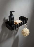 Black Straight Shelf with Hooks - Self Adhesive