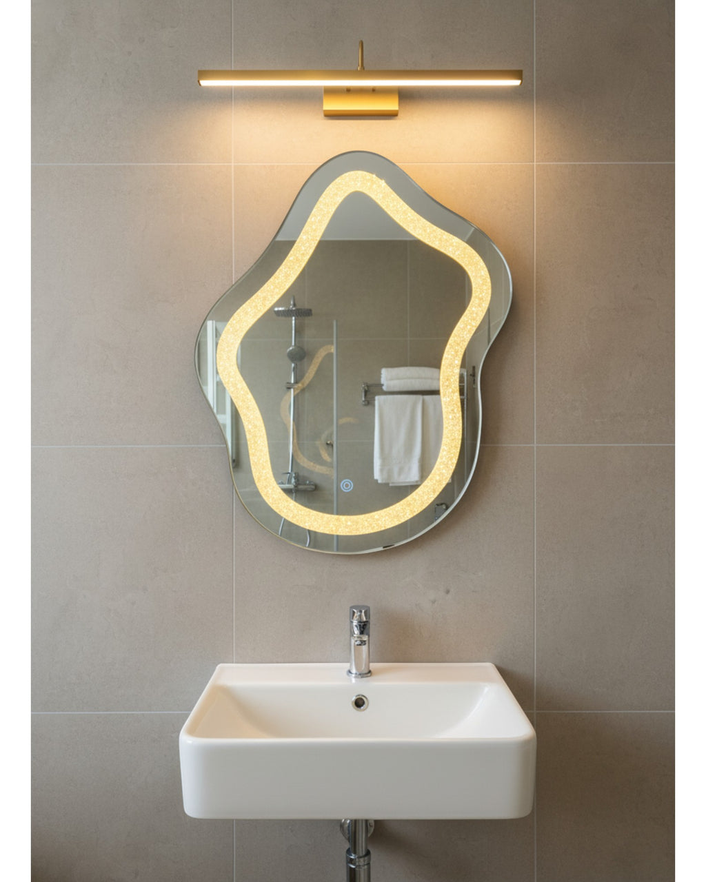 LED 131 - Cloud Shaped Mirror with Crystals – 18" x 24" Smart Touch Wall Mirror with Dimmable Lighting