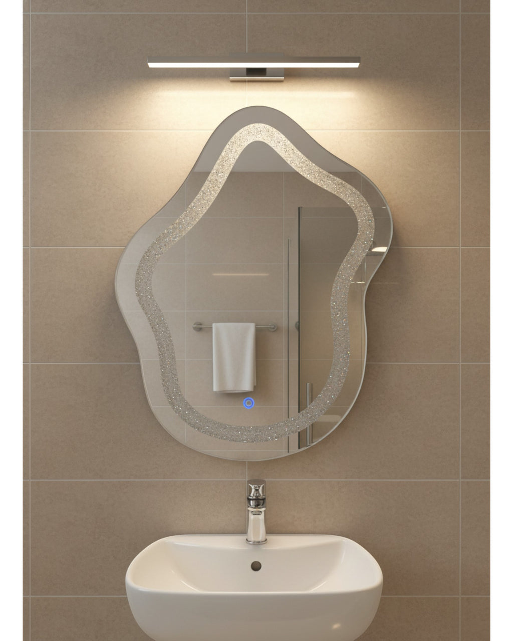 LED 131 - Cloud Shaped Mirror with Crystals – 18" x 24" Smart Touch Wall Mirror with Dimmable Lighting