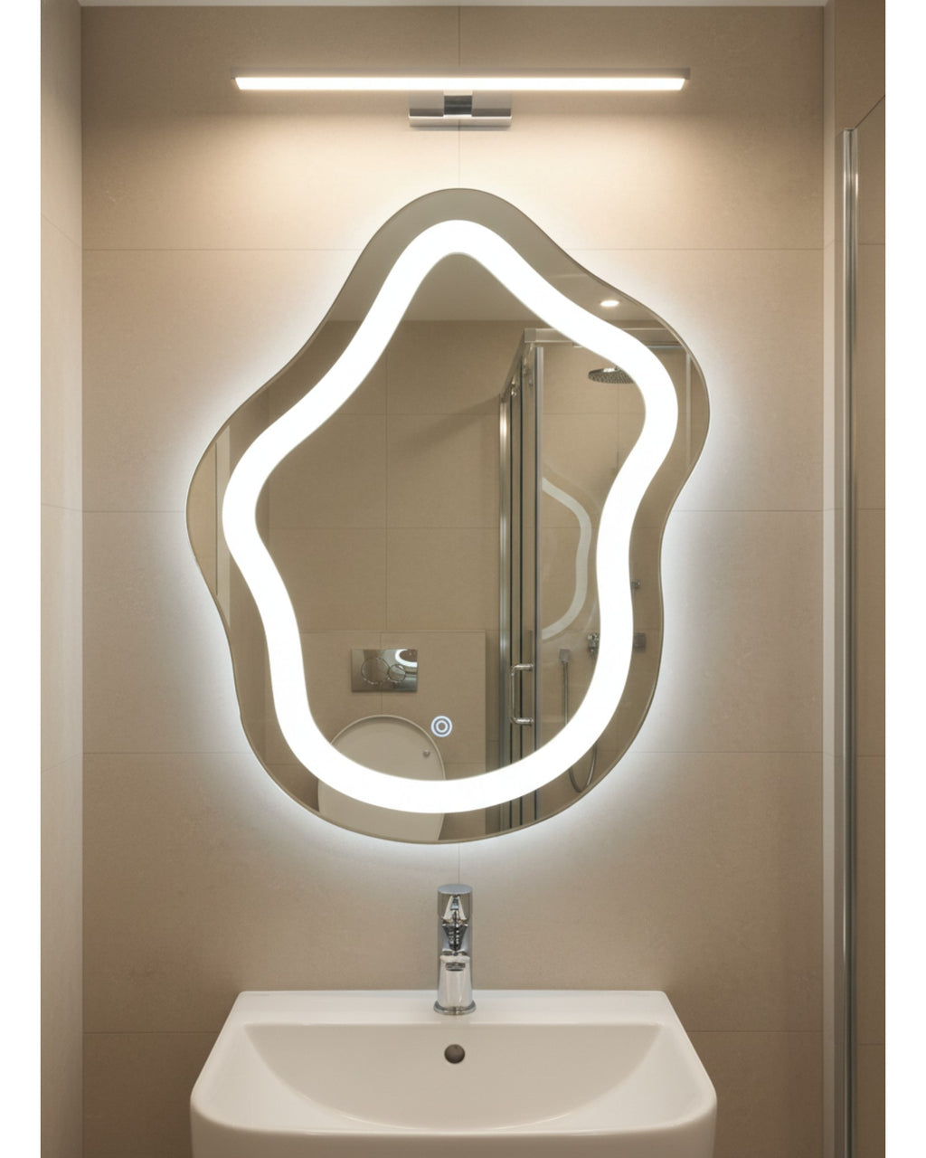 LED 131 - Cloud Shaped Mirror with Crystals – 18" x 24" Smart Touch Wall Mirror with Dimmable Lighting