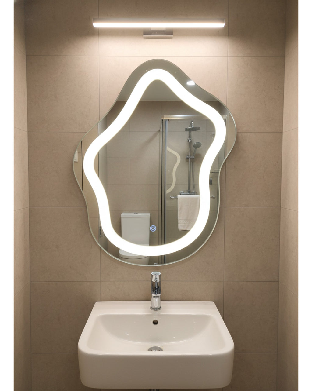 LED 131 - Cloud Shaped Mirror with Crystals – 18" x 24" Smart Touch Wall Mirror with Dimmable Lighting