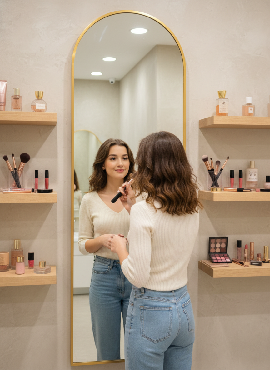 Dressing Mirror 13 - Semi round shape golden metal frame