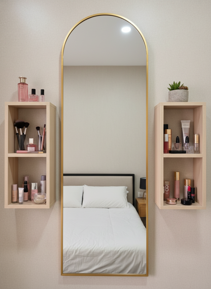 Dressing Mirror 13 - Semi round shape golden metal frame