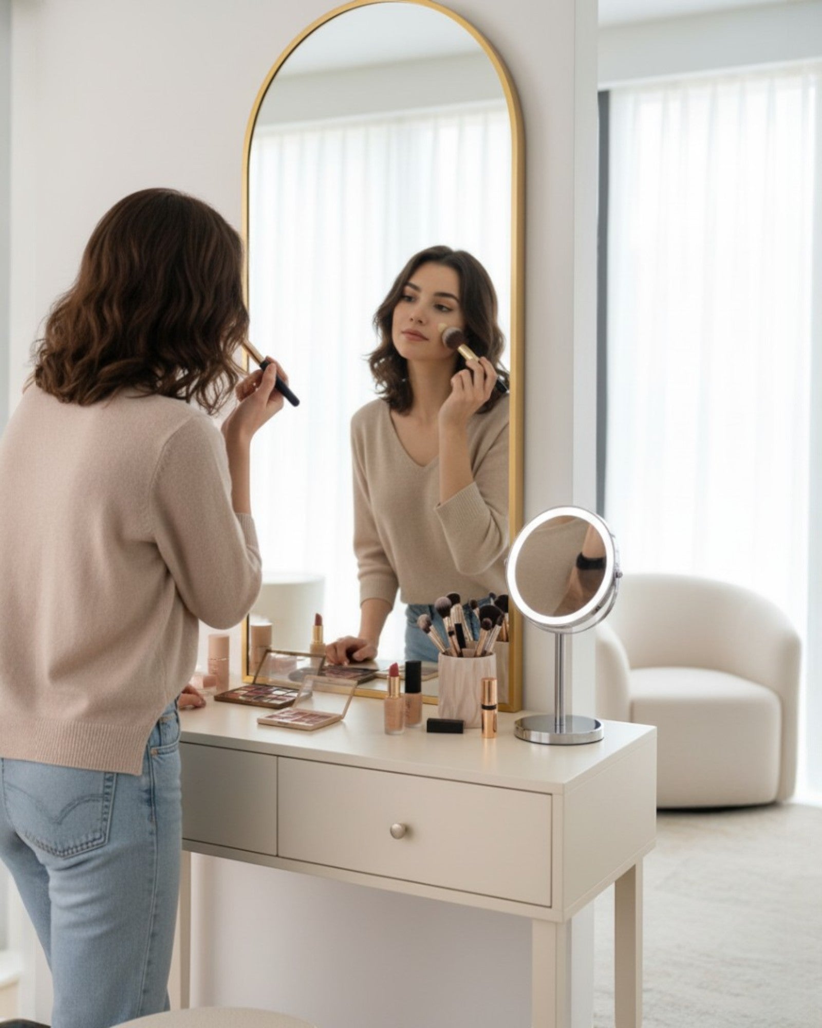 Dressing Mirror 13 - Semi round shape golden metal frame