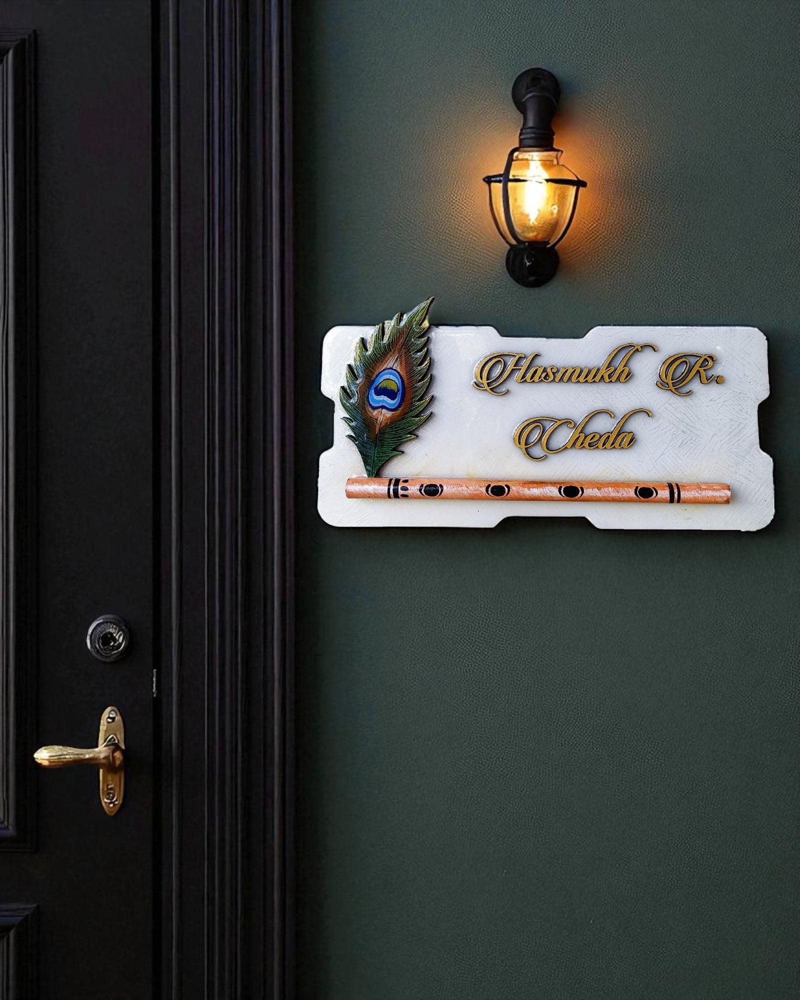 Hasmukh Cheda White with Peacock Feather and Flute