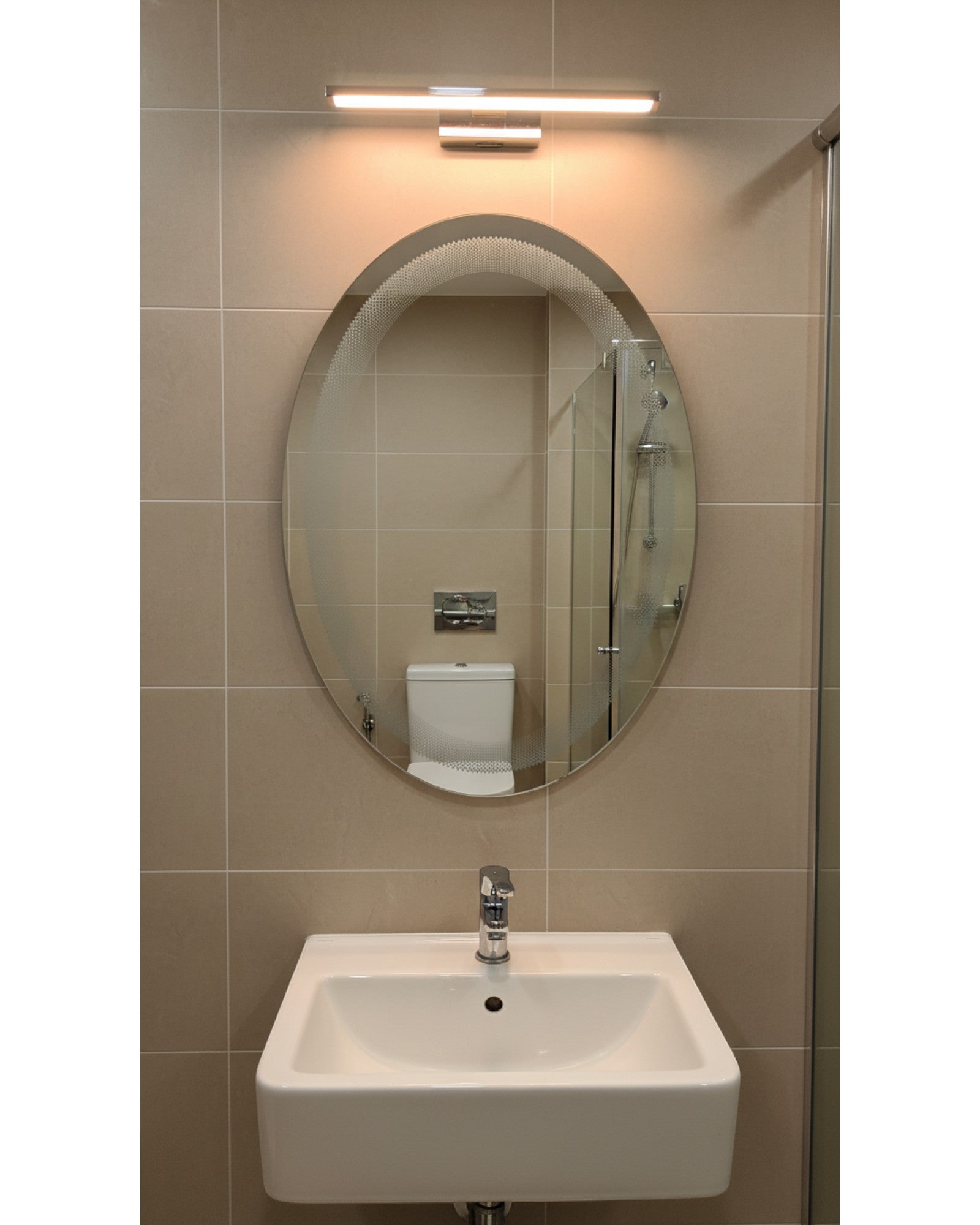 LED 130 - Laser Honeycomb Design Oval Mirror – 18" x 24" Smart Touch Wall Mirror with Dimmable Lighting