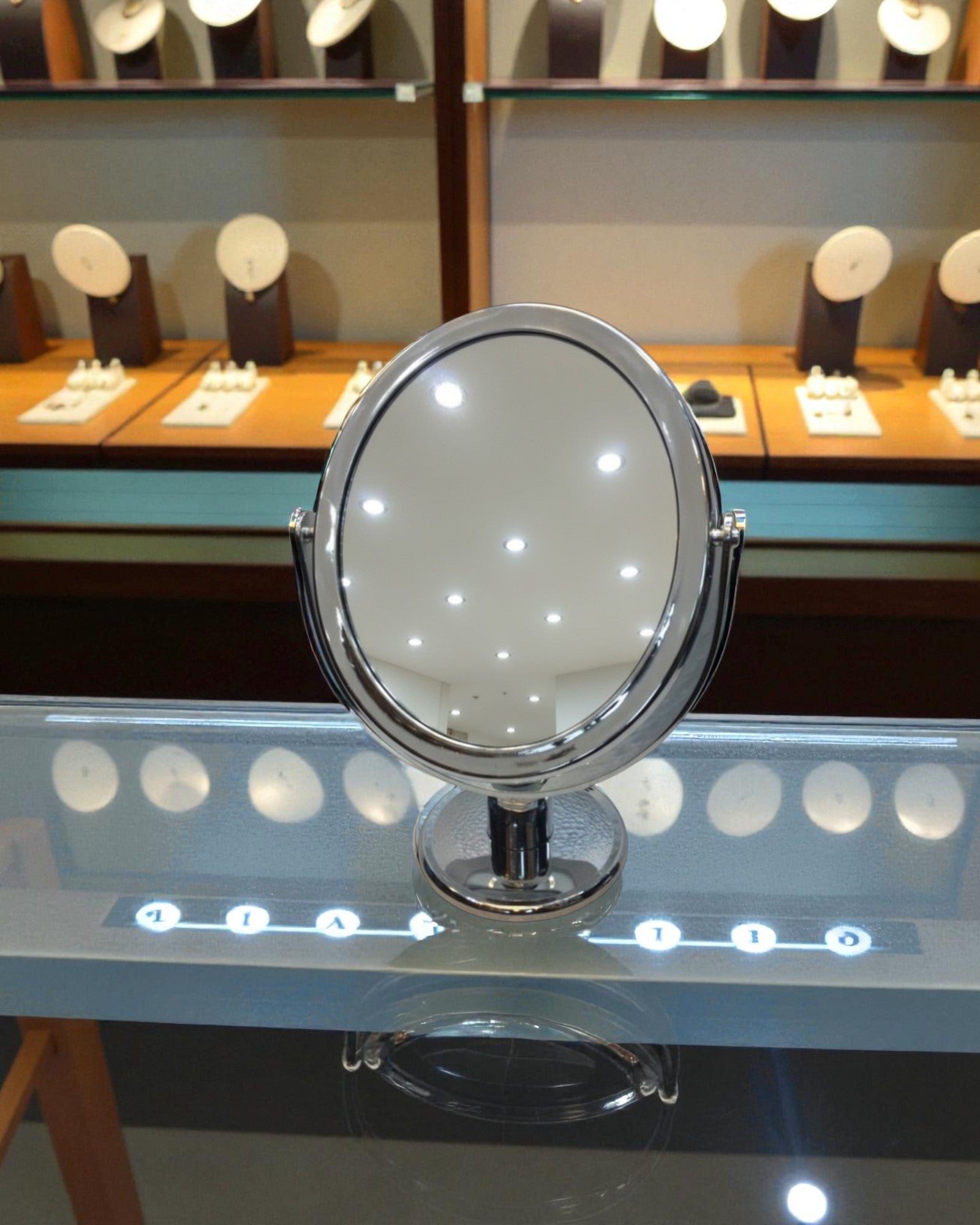 Round Shaped Plastic Body Double Sided Counter Top Mirror