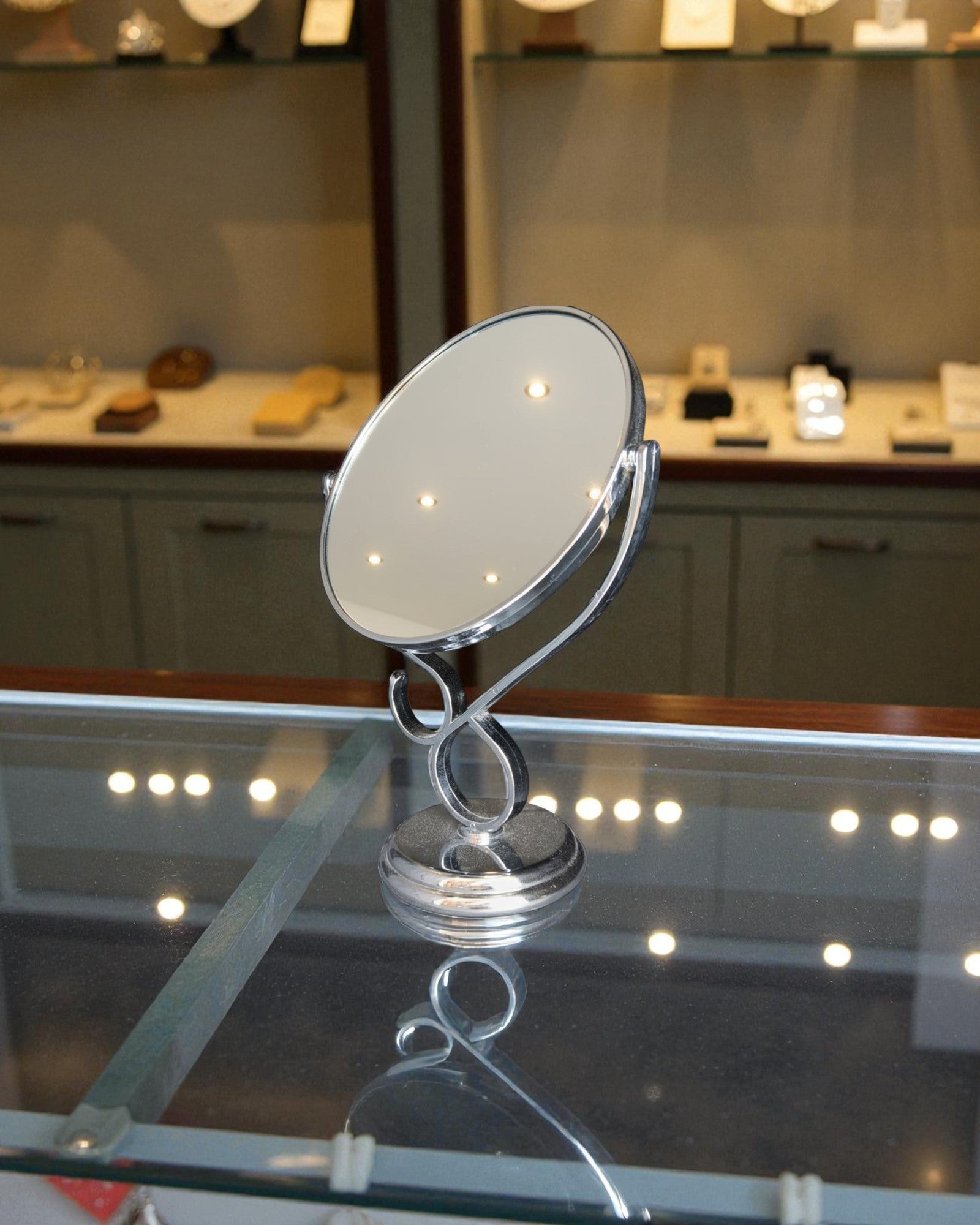 Oval Shaped Plastic Body Double Sided Counter Top Mirror