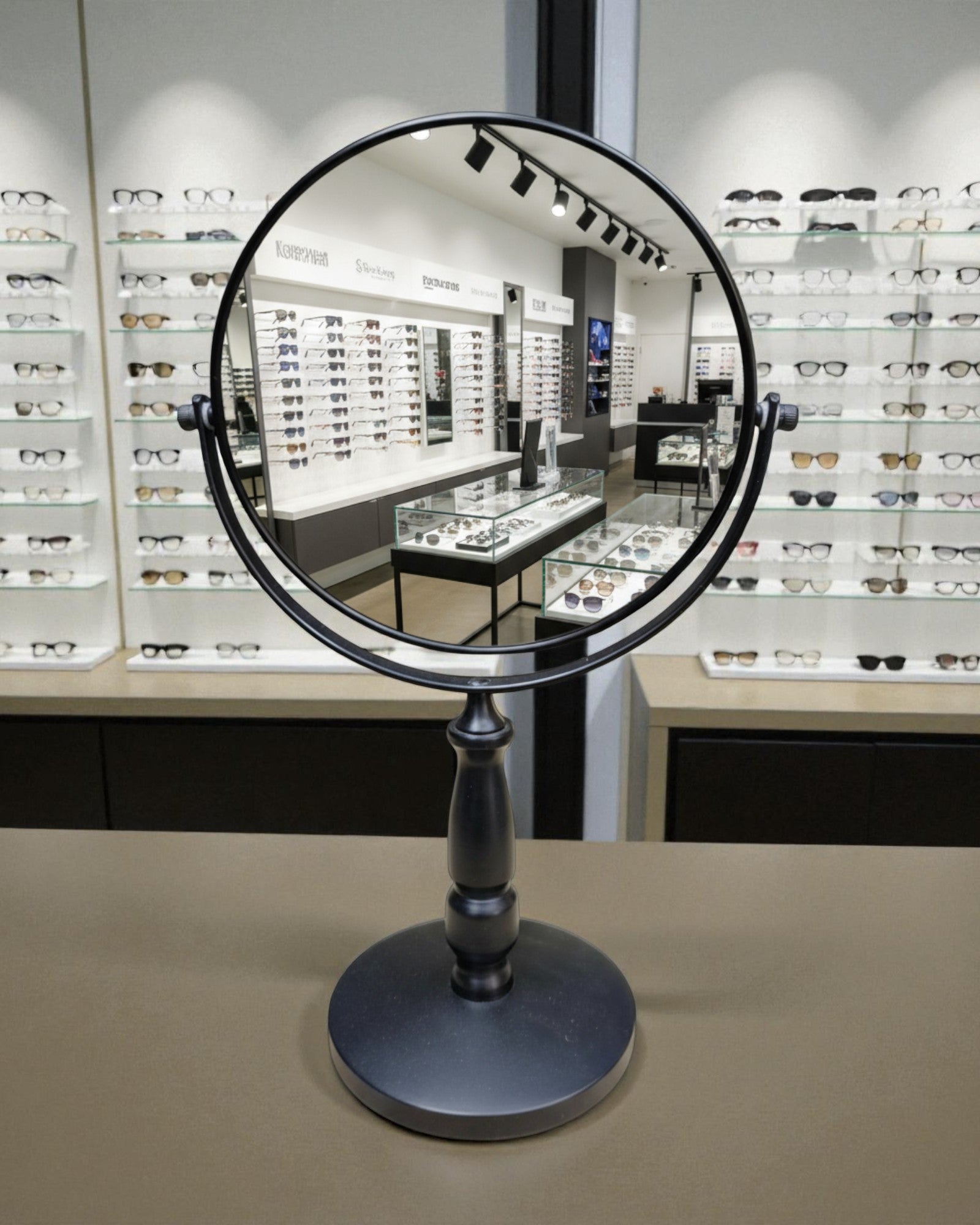 Round Shaped Metal Body Counter Top Mirror