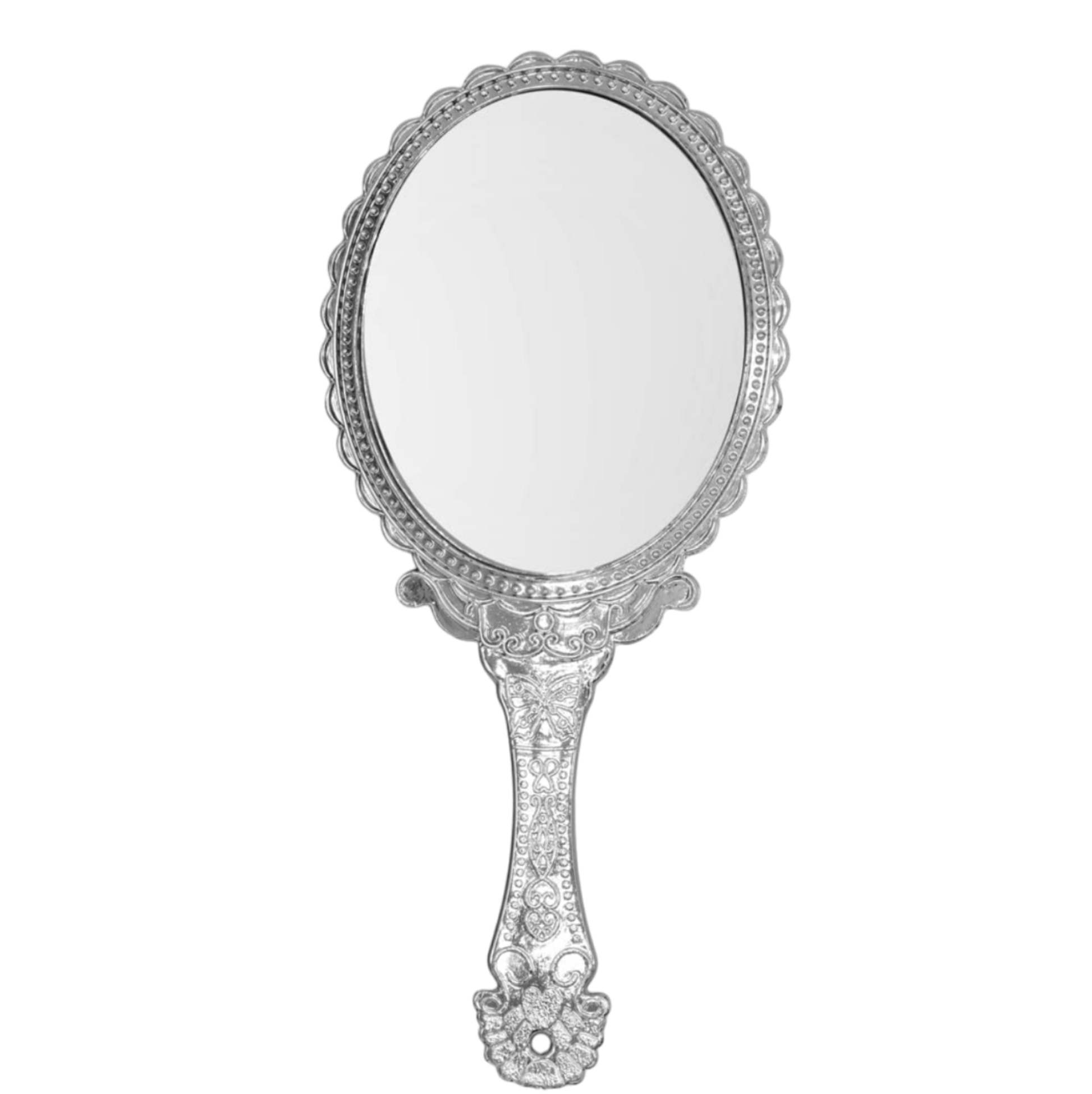 Hand Mirror - Silver Plastic Carving