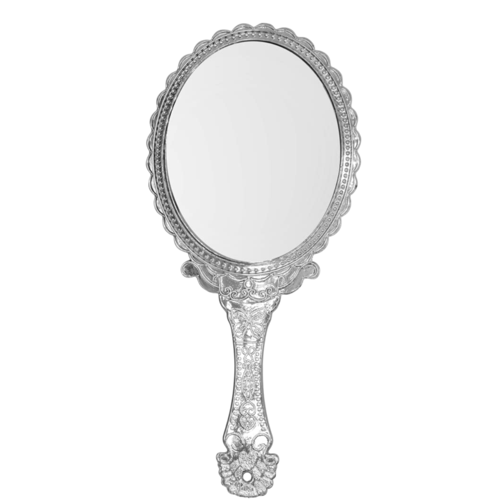 Hand Mirror - Silver Plastic Carving
