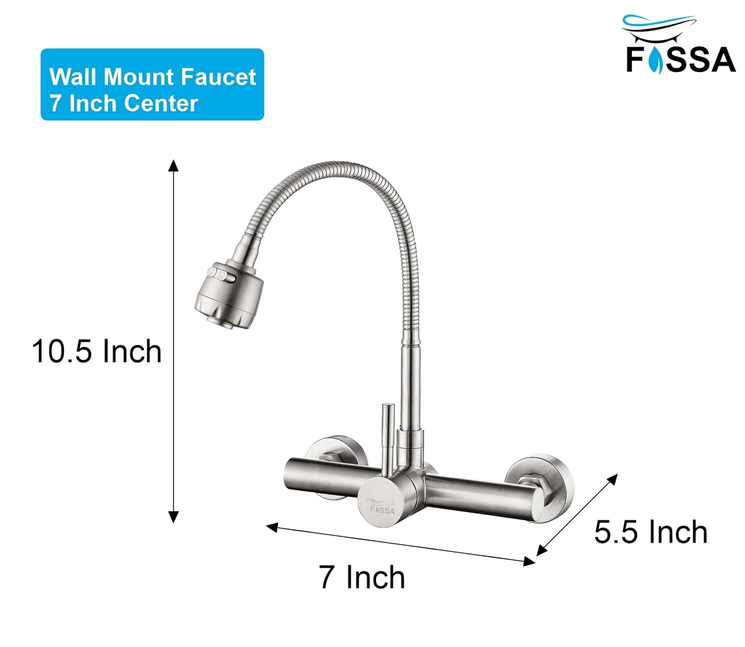 Fossa Kitchen Sink Wall Mount with Sprayer Stainless Steel Mixer Tap Faucet