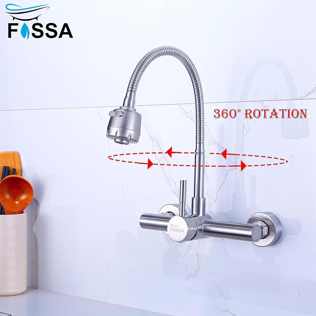 Fossa Kitchen Sink Wall Mount with Sprayer Stainless Steel Mixer Tap Faucet
