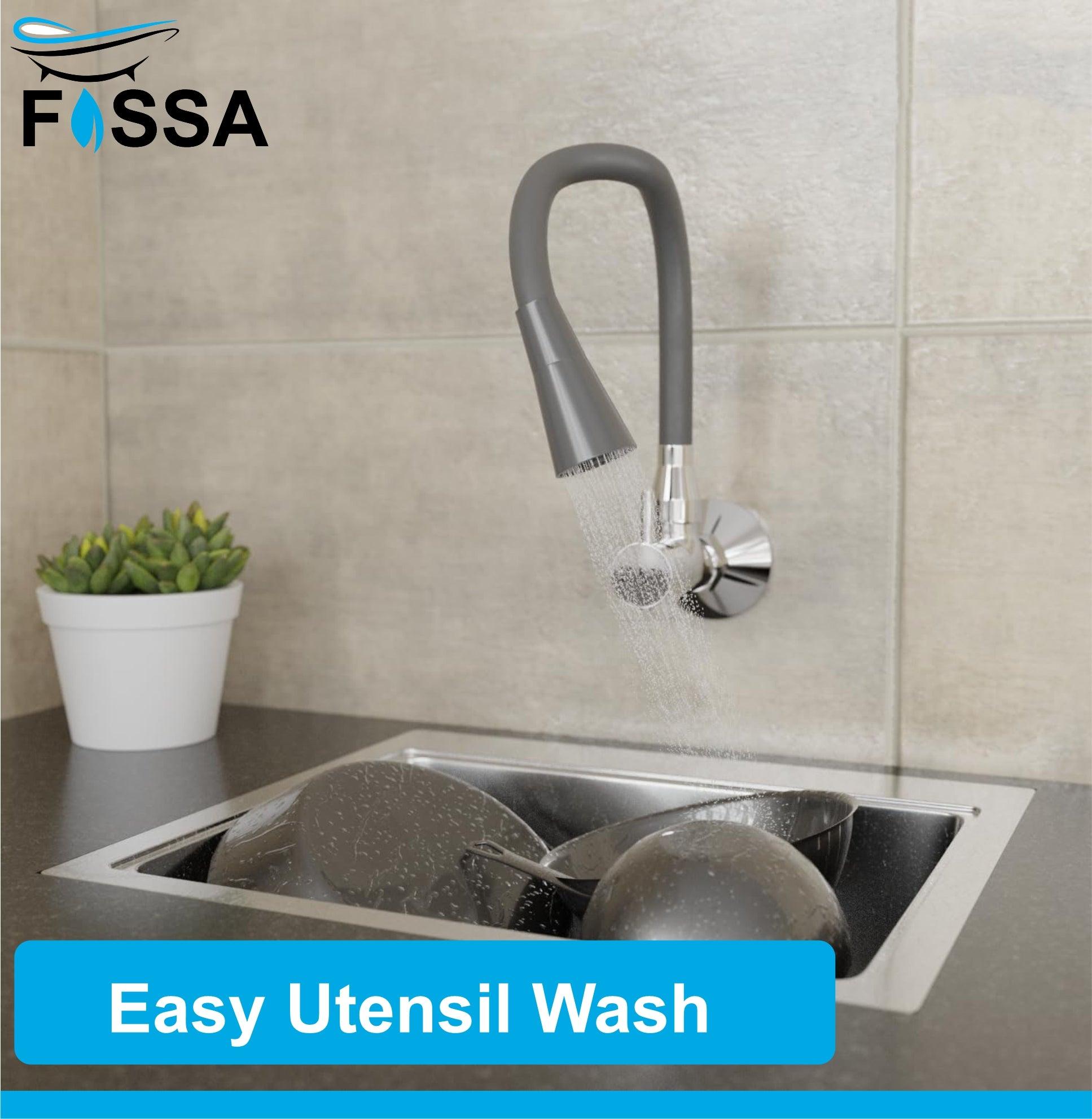 Fossa Brass Sink Cock with Dual Flow Kitchen Faucet with Flexible Swivel Spout (Grey)