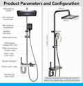 Fossa Spark Shower Thermostatic Shower System, Water Saving Shower Mixer Set, LED Screen, 4 Functions includes Handheld Shower (3 Jet Types), ABS Top Shower, Bidet Spray, Tub Spout (Black)